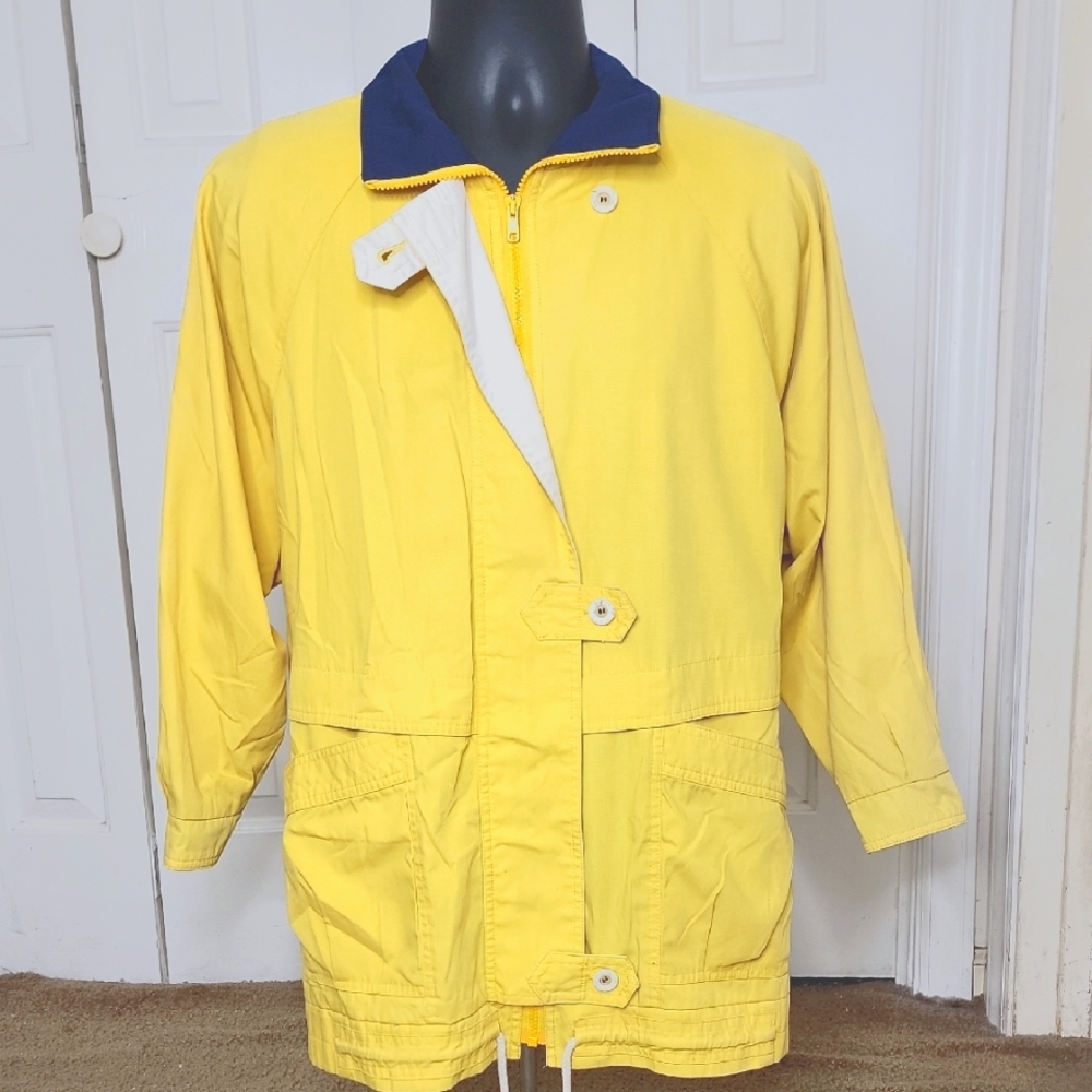Braefair Sport Nautical Zippered Jacket Size Small Yellow, Blue, White Vintage